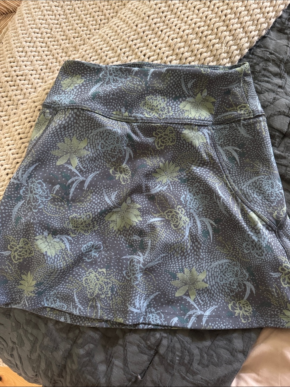 Floral Circle Skater Skirt in Gray and Green